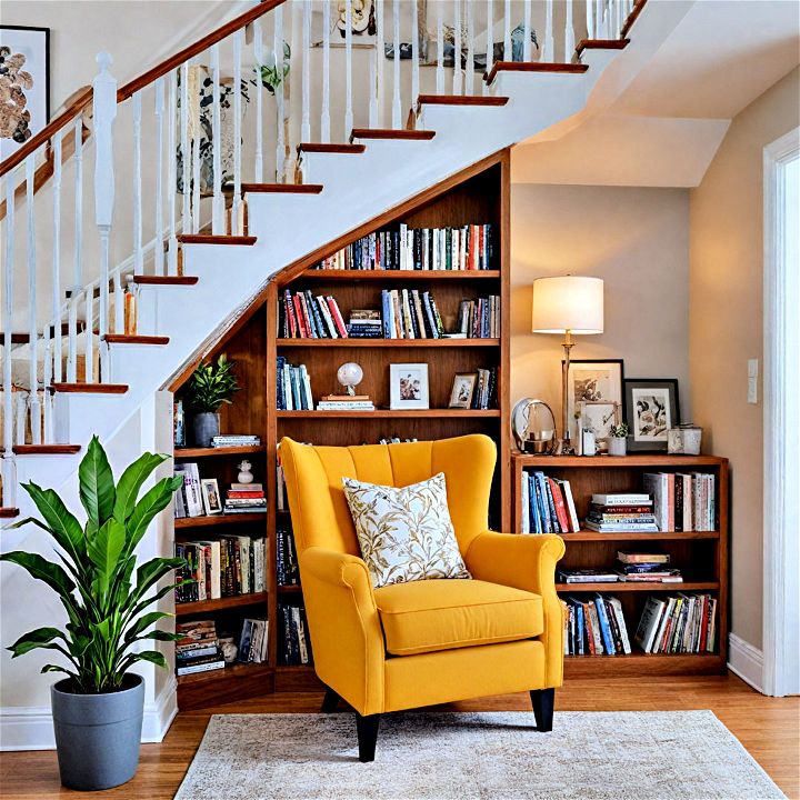 cozy reading nook with built in bookshelves