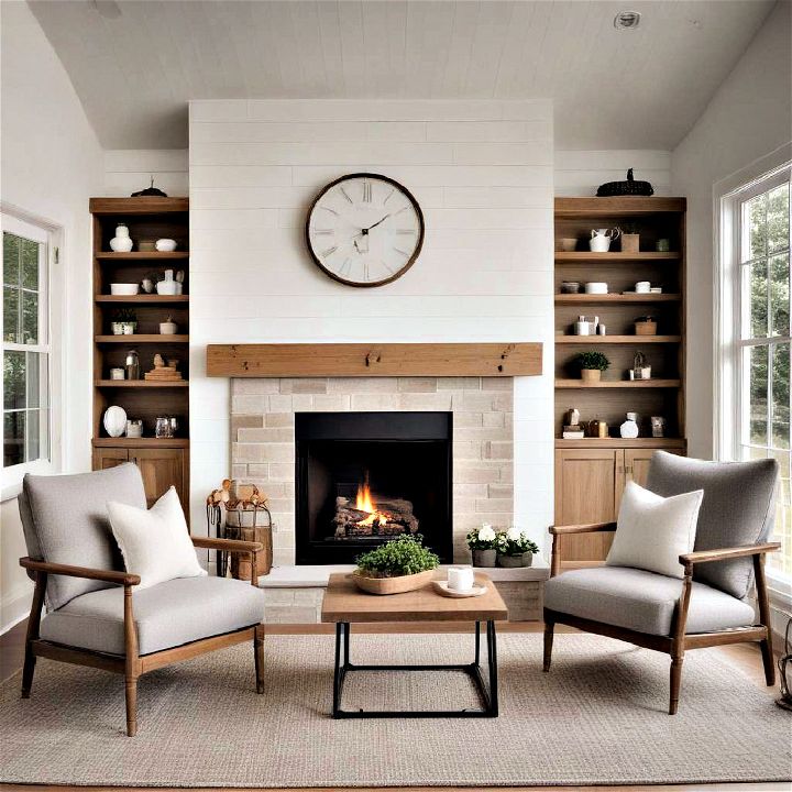 create a cozy nook shiplap fireplace with intimate seating