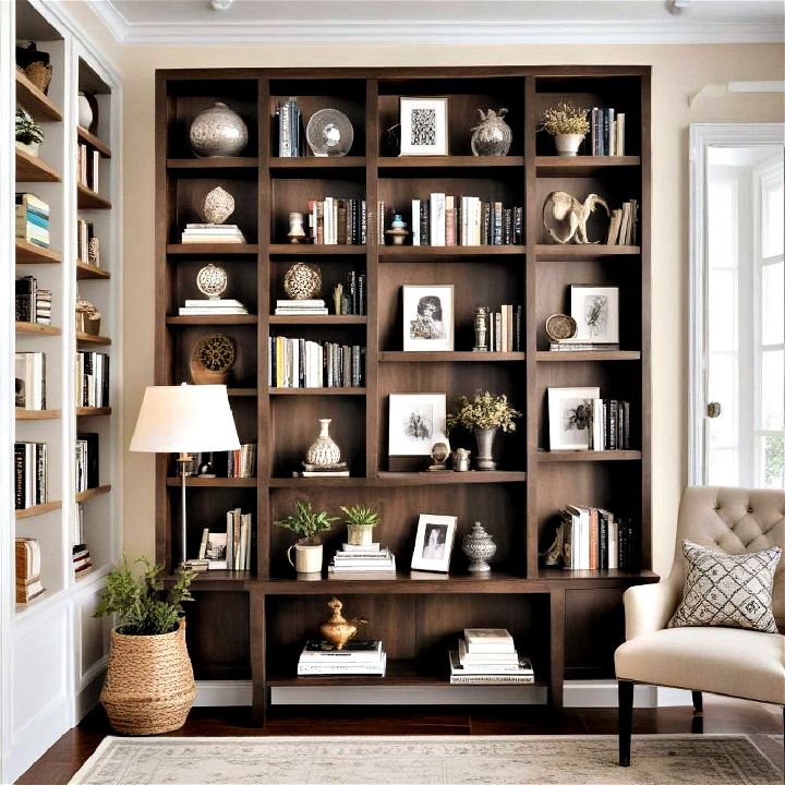 create a focal wall with bookshelves for foyer