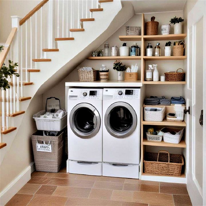 create a laundry station under your stairs
