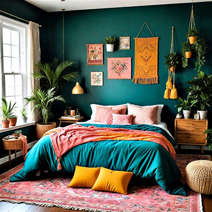 create a personalized haven with bohemian inspired dark green bedroom