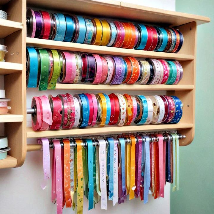 create a ribbon dispenser shelf to organize your ribbons