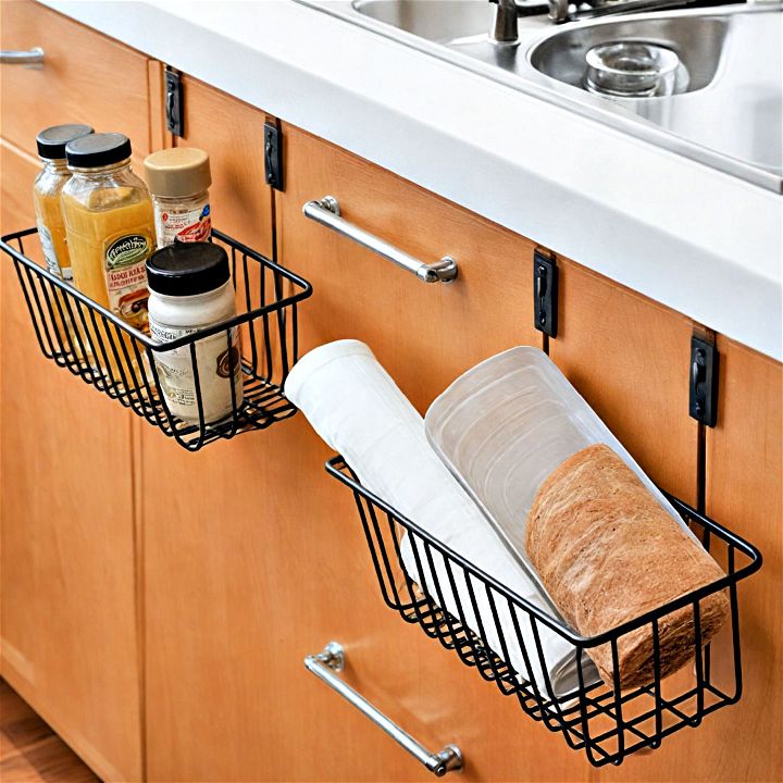 create an over the cabinet basket to add extra kitchen storage