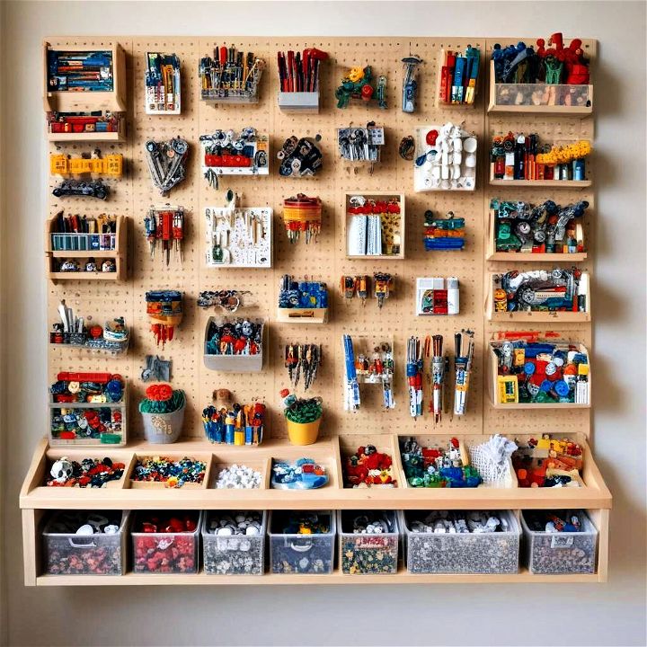 creative and flexible pegboards storage for lego pieces