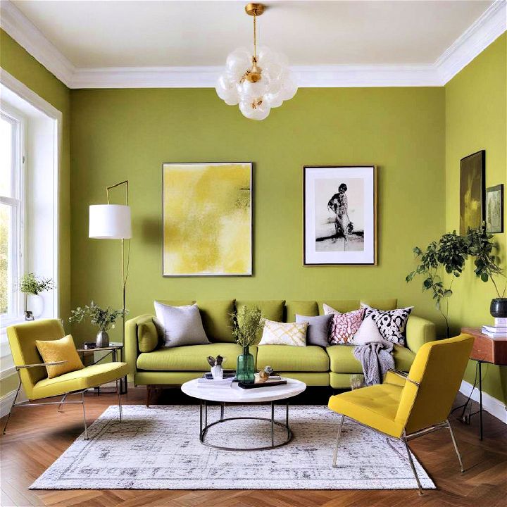 creative chartreuse green accent wall