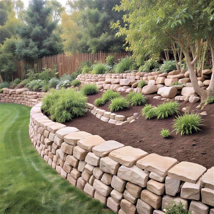 curved retaining wall for a sloped backyard