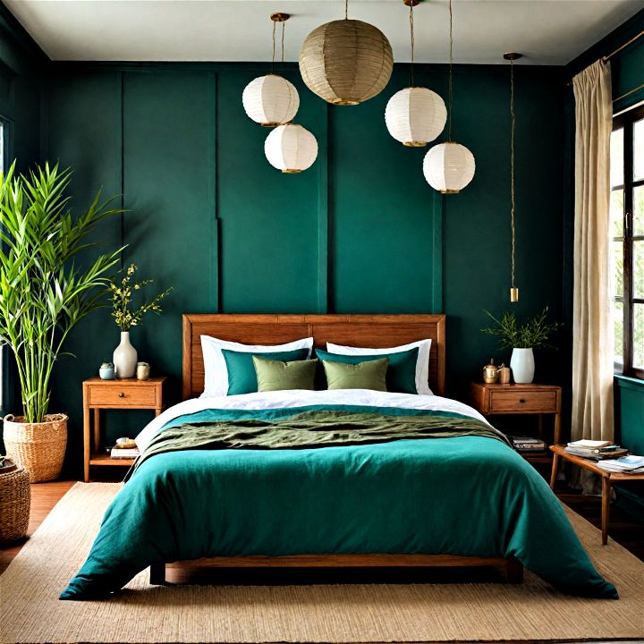 dark green bedroom with eastern decor to create a peaceful sanctuary