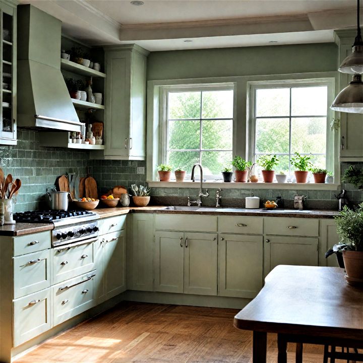 design your kitchen with sage green to make it pleasant and bright