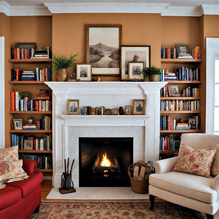 display books on the mantel to adds an intellectual charm