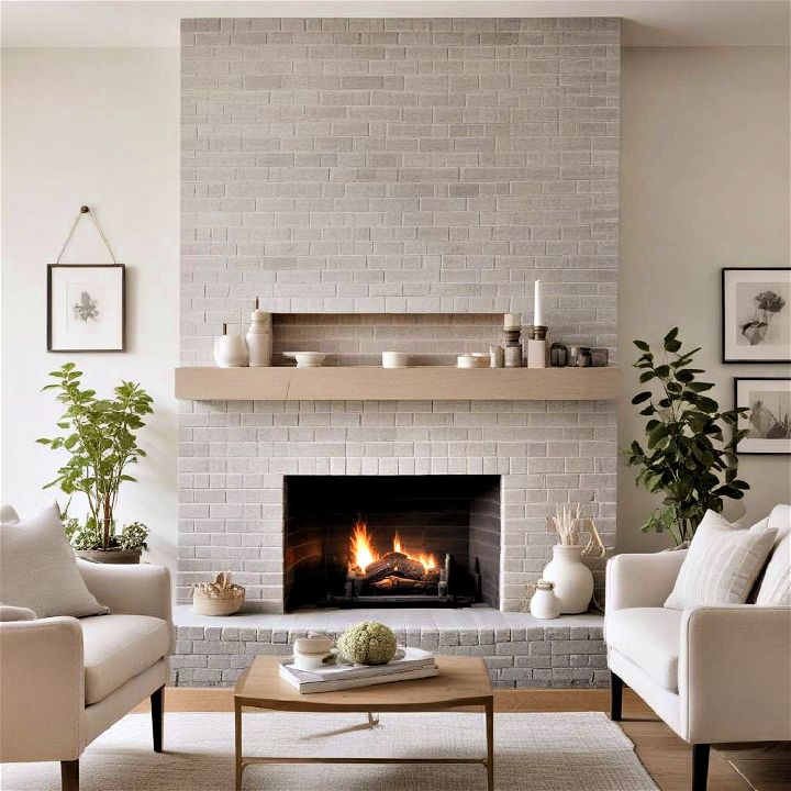 dove gray painted brick fireplace