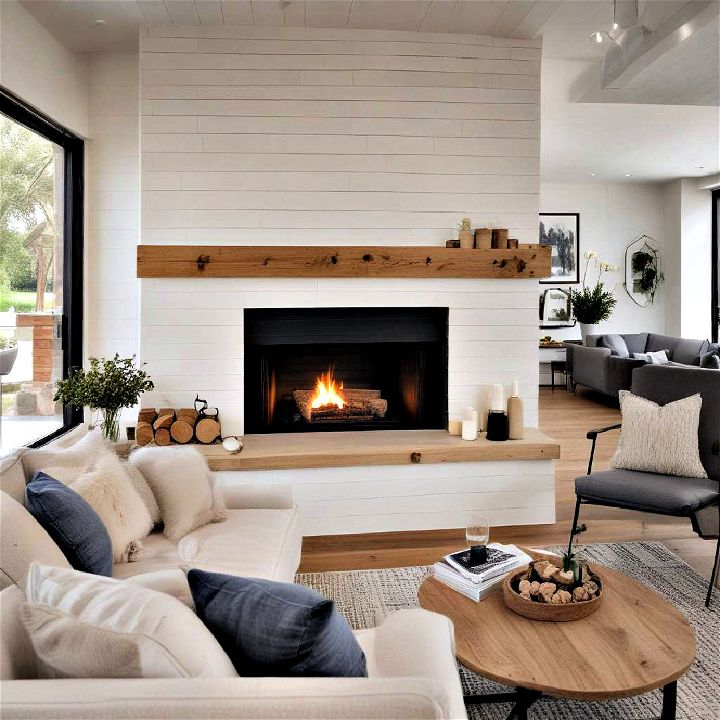 dramatic double sided shiplap fireplace