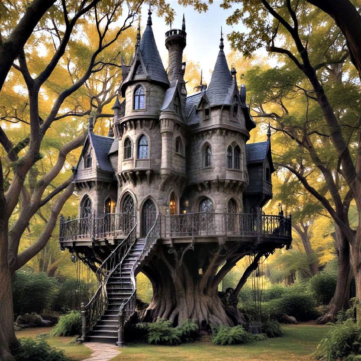 dramatic gothic castle treehouse