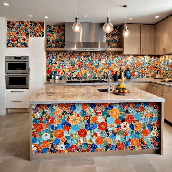 durable mosaic tile kitchen island panel
