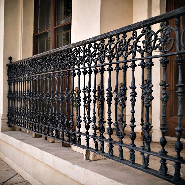 durable porch railing with wrought iron elegance