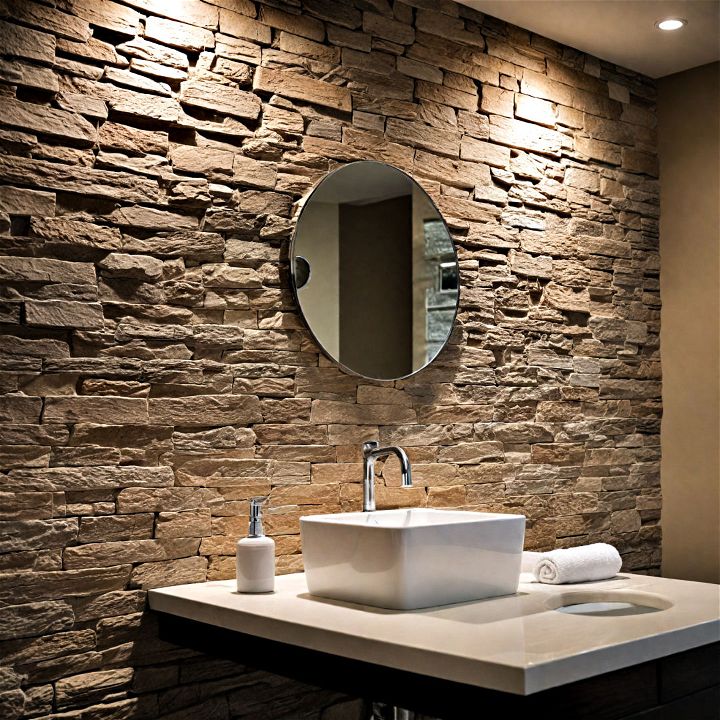 durable stone veneered bathroom wall