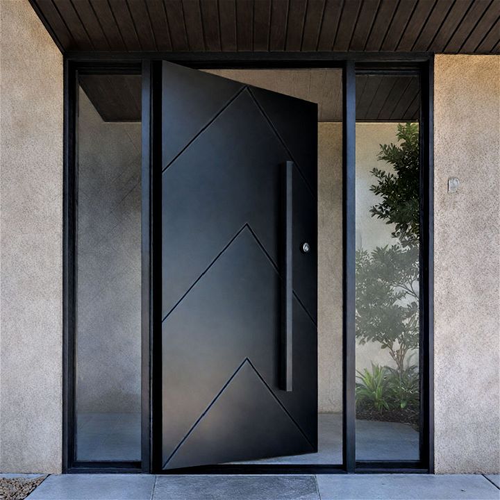 dynamic chevron patterned black front door