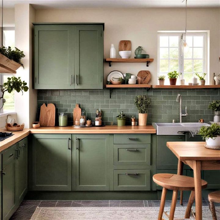 beautiful earthy green color cabinets