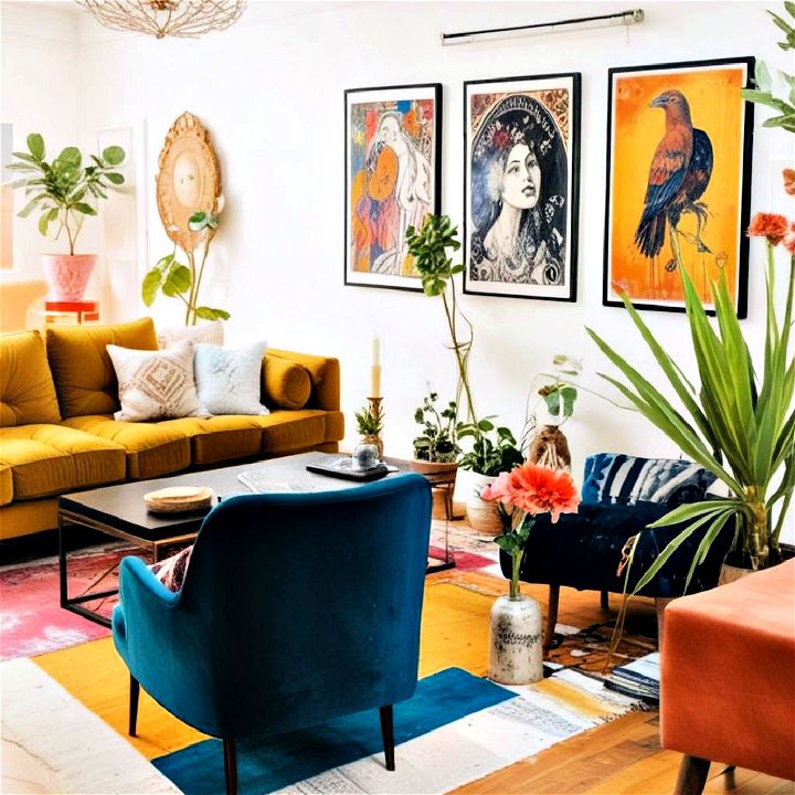 eclectic art pieces living room