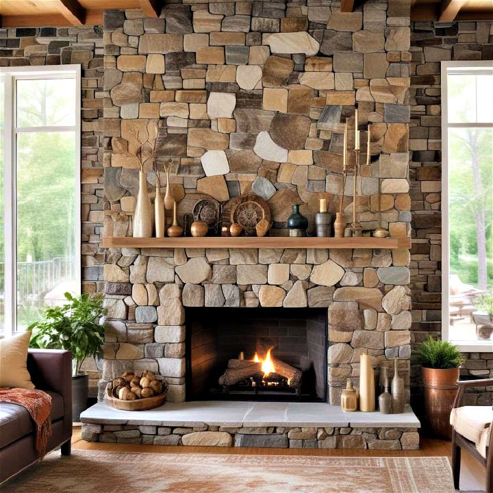 eclectic fusion stone fireplace