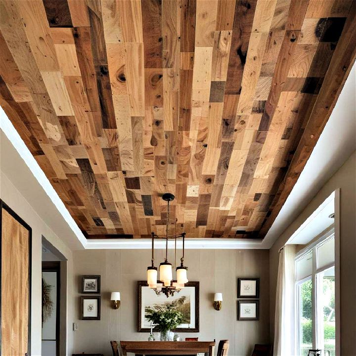 eclectic mixed wood tones ceiling design