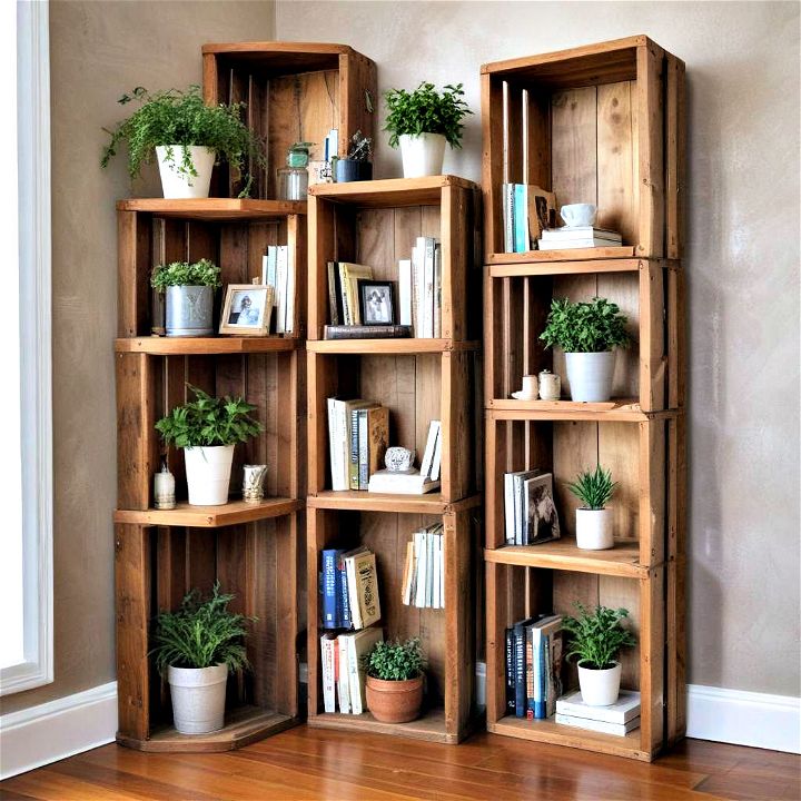 eco friendly Wooden Corner Crate Shelves