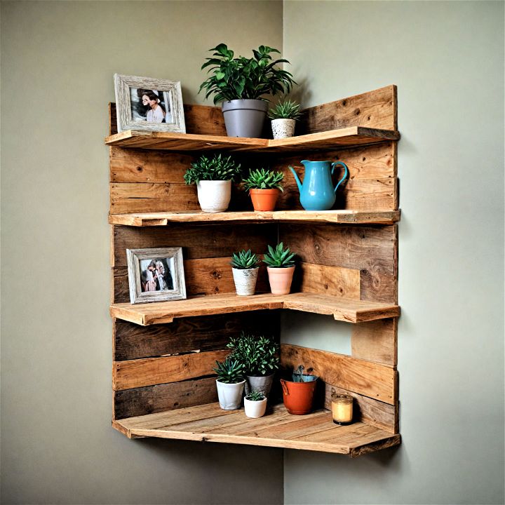eco friendly pallet wood corner shelf