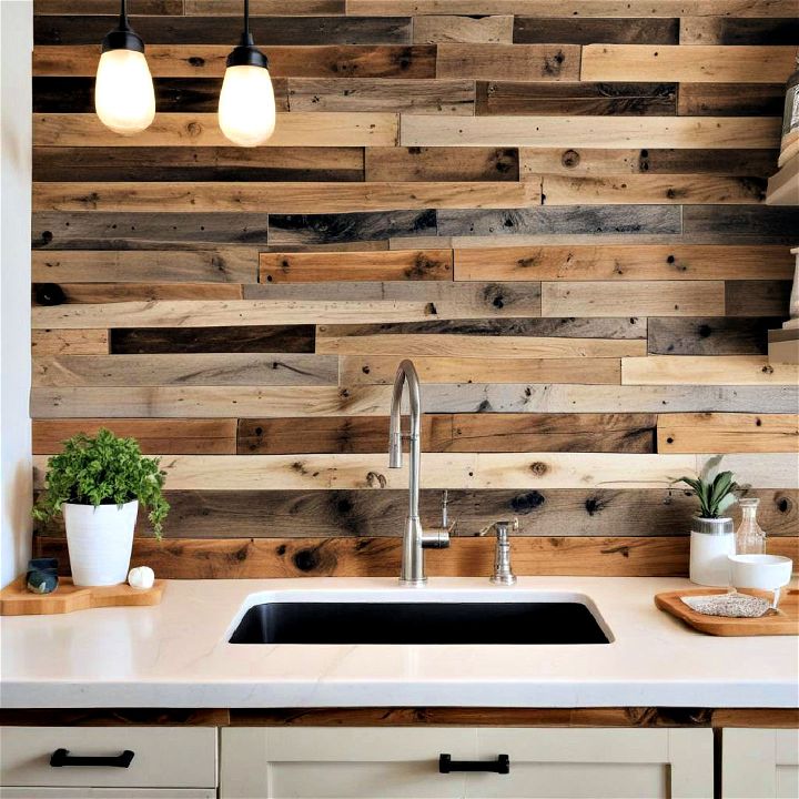 eco friendly reclaimed wood backsplash