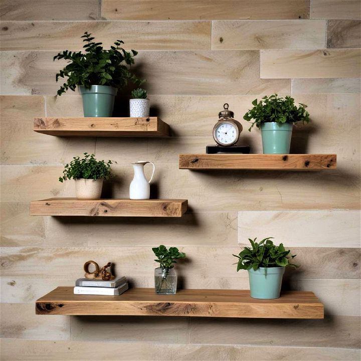 eco friendly reclaimed wood floating shelves
