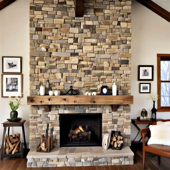 eco friendly reclaimed wood stone fireplace