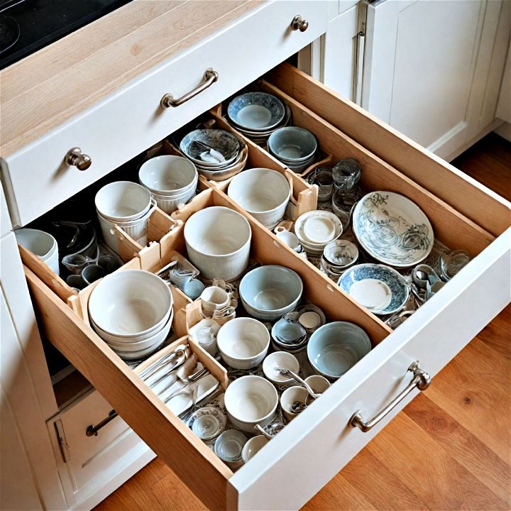 efficient drawer peg system for dishes