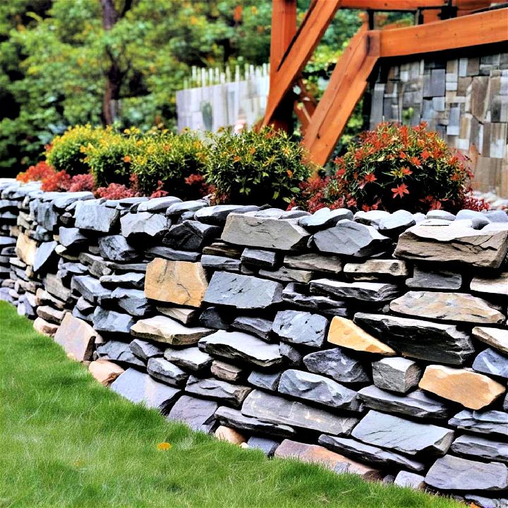 elegant and earthy stacked slate retaining wall