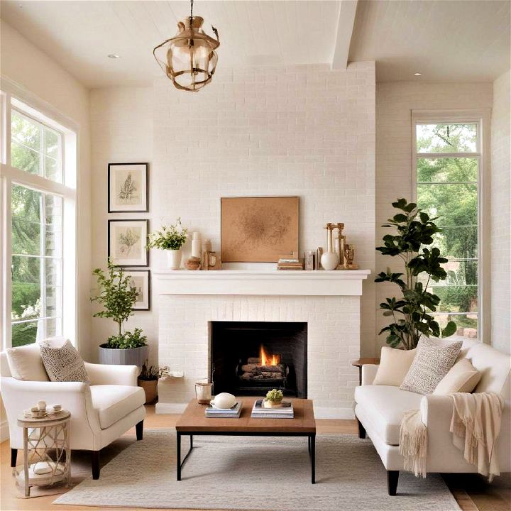 elegant cream painted brick fireplace