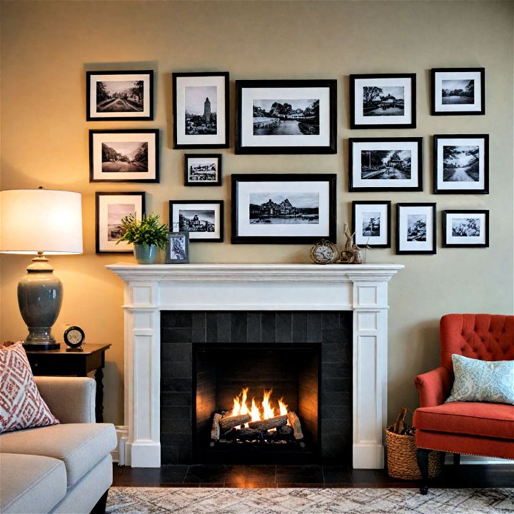 elegant gallery like display for fireplace mantel