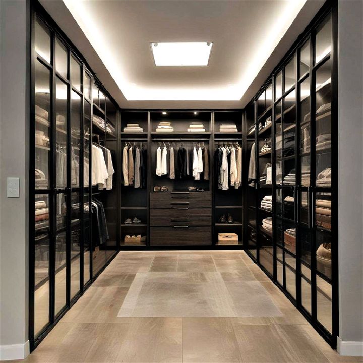 elegant glass display for walk in closet