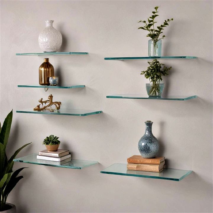 elegant glass floating shelves