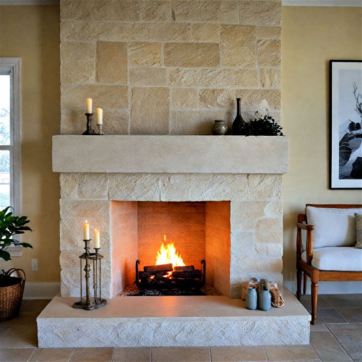 elegant limestone fireplace hearth