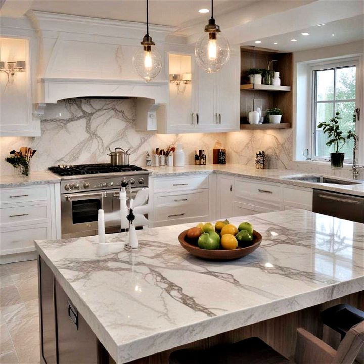 elegant marble accents to add luxurious touch to your open kitchen