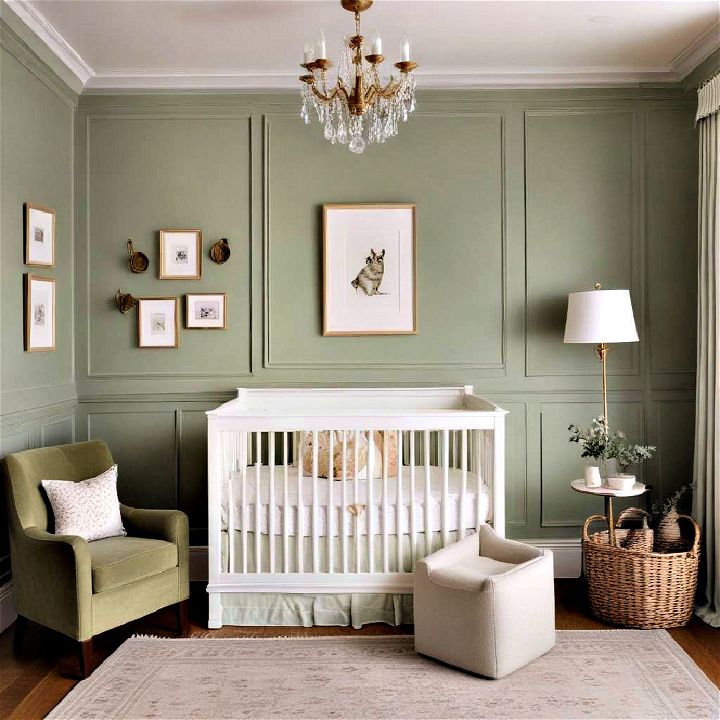elegant sage green paneling nursery s style