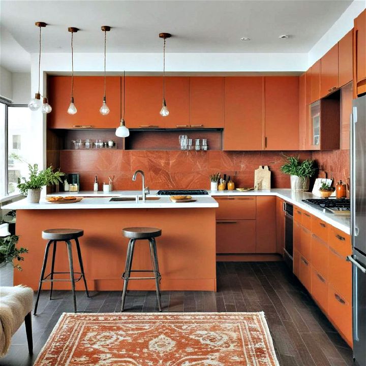 embrace vibrant look with burnt orange kitchen cabinets