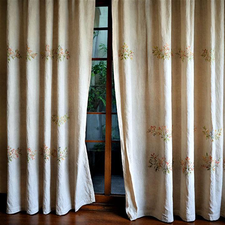 embroidered linen curtains to add beauty to farmhouse décor