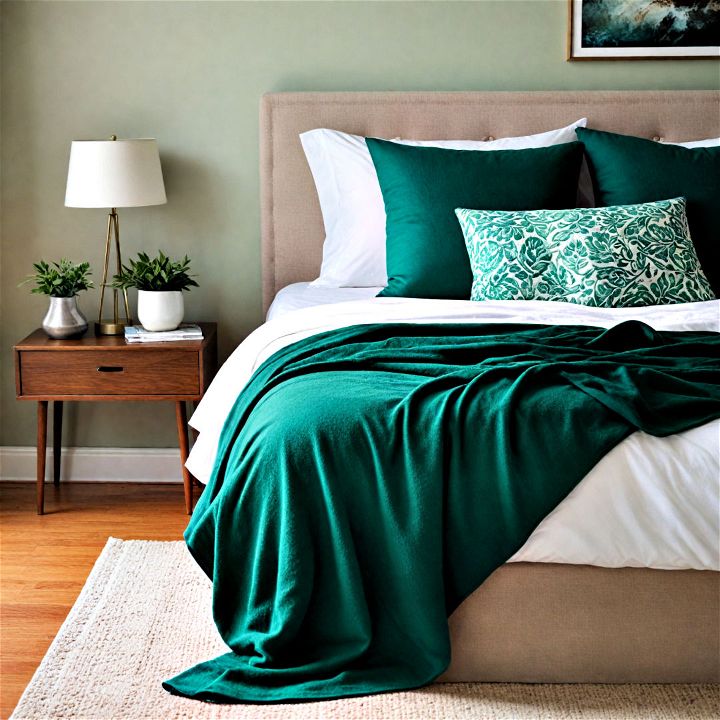emerald green cozy throws to create a significant bedroom impact