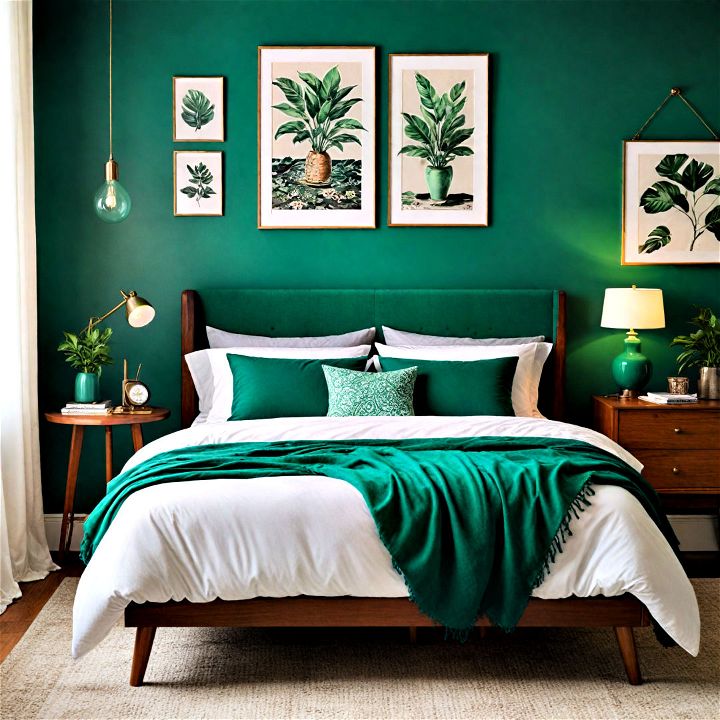 emerald green retro elements to give your bedroom a nostalgic touch