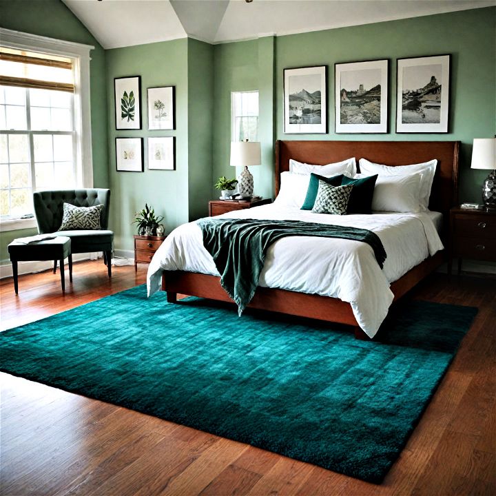 emerald green rug to anchor your bedroom with a rich luxurious touch