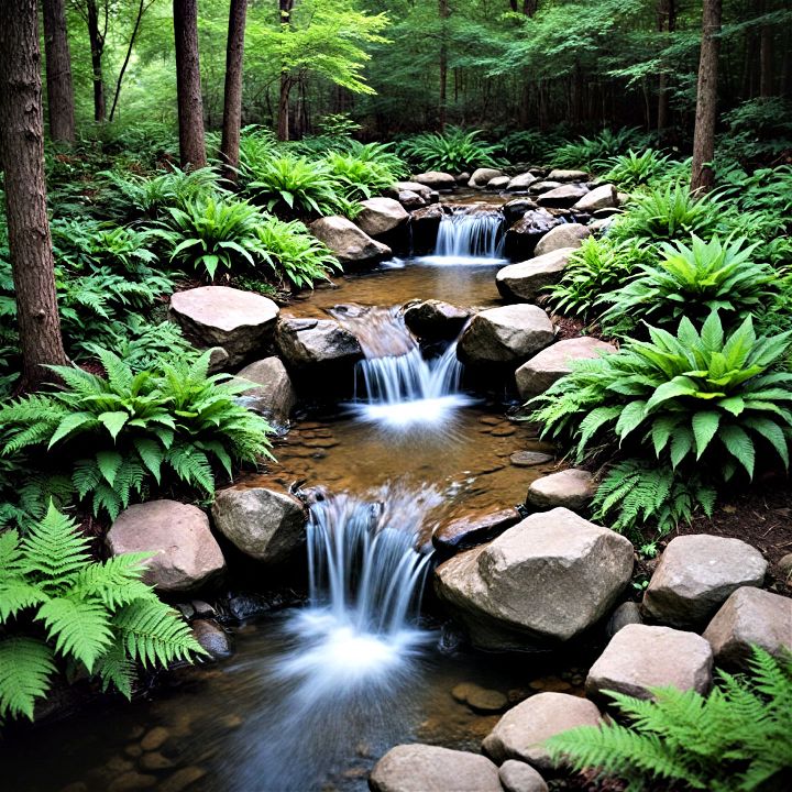 enchanting woodland pond with a stream waterfall