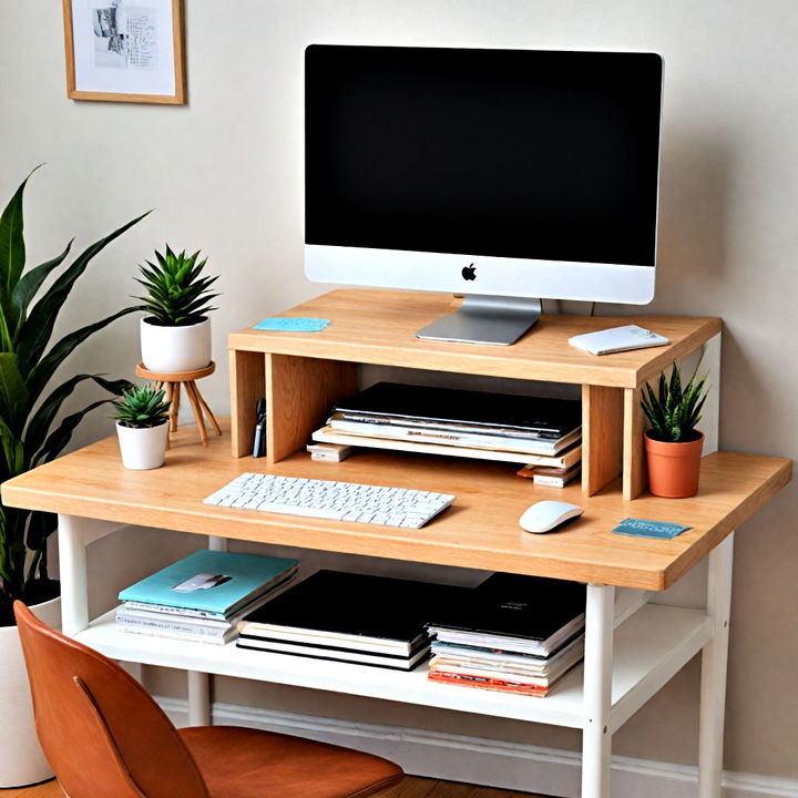 ergonomic monitor stand with storage