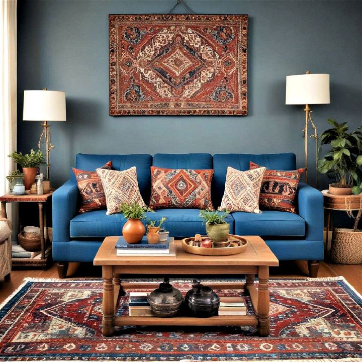 ethnic elegance blue couch living room