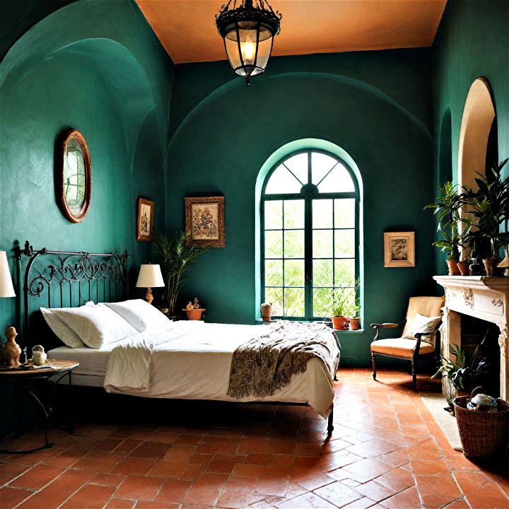 exotic and homely mediterranean inspired dark green bedroom