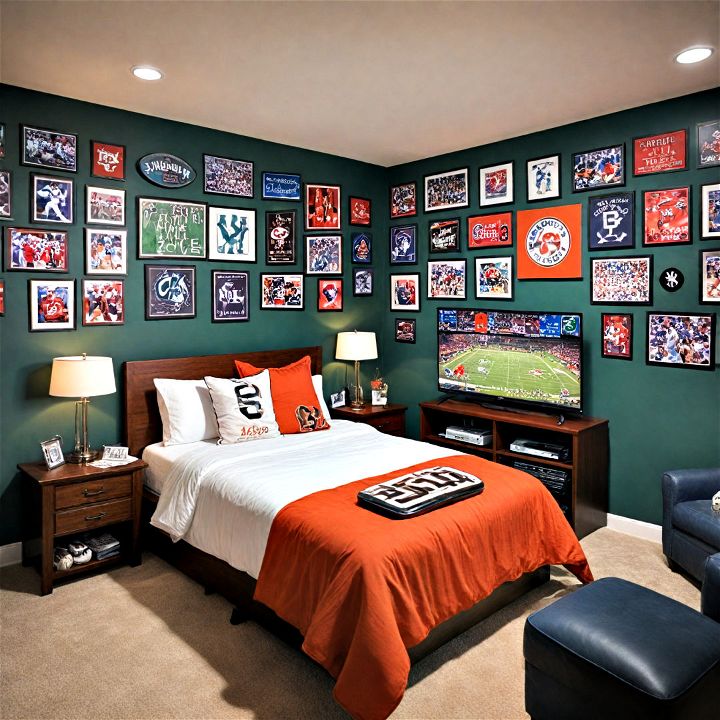 fantastic basement bedroom for sports lovers