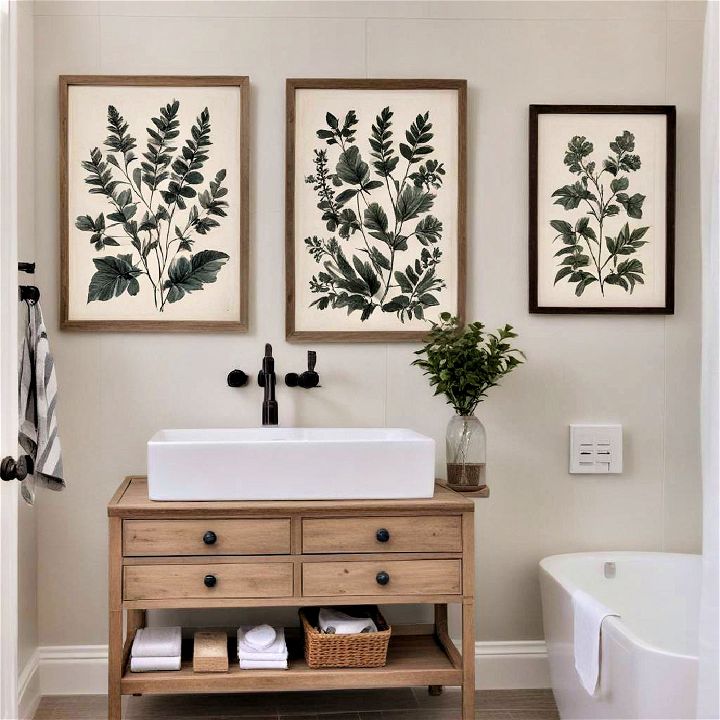 farmhouse botanical prints for bathroom