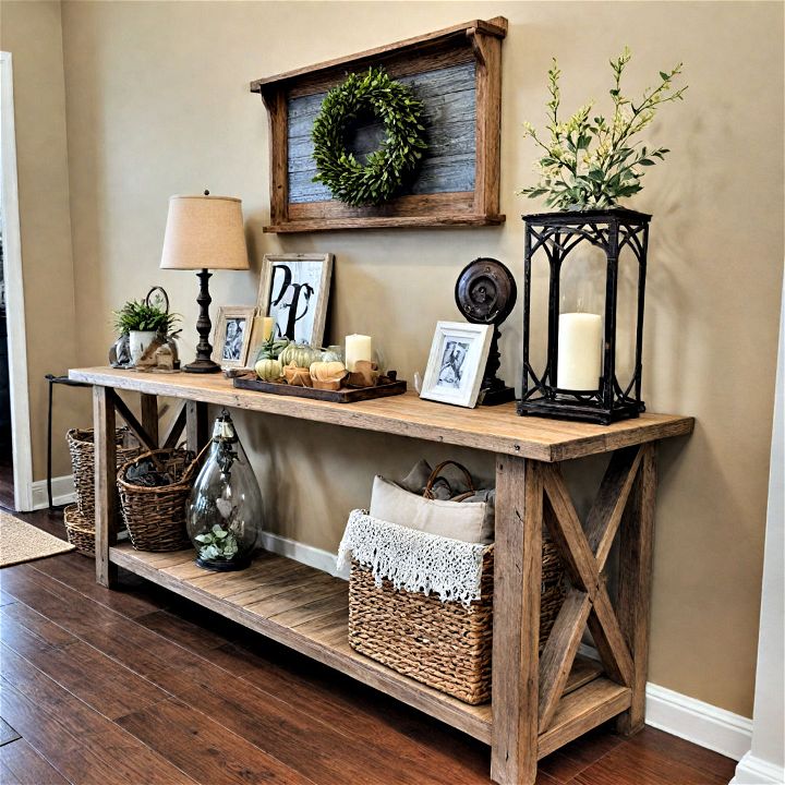 farmhouse console table to provide a perfect stage for decorative displays